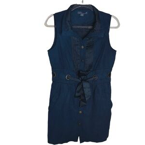 Women’s Size M Nubuck Navy Victorian Belted Button Front Vest Mini Dress